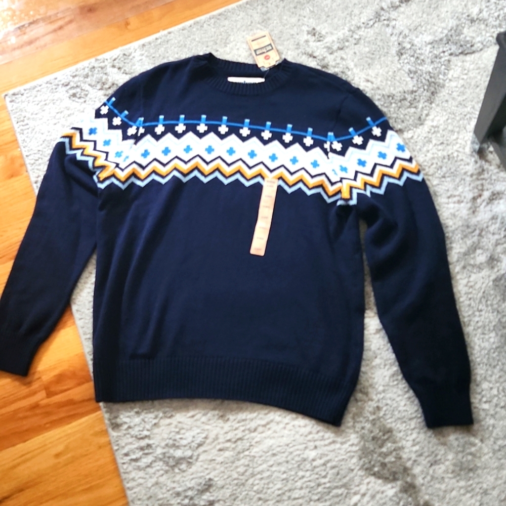 Urban Pipeline Mens Knit Crew Neck Aztec Sweater Arctic Navy Size XL